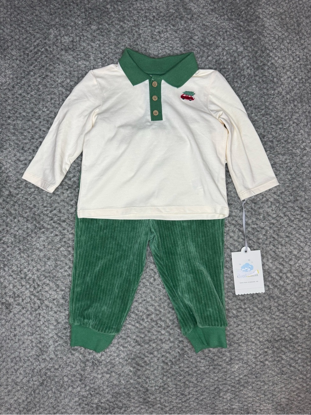 Cloud Island Boys Christmas 2pc Holiday Outfit Set - Green/White 6-9 Months NWT